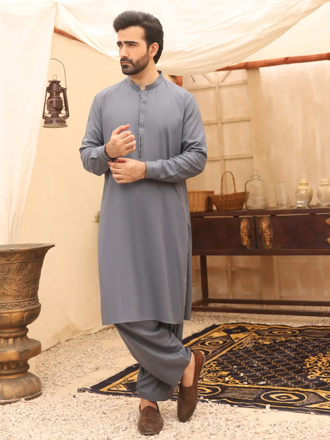 Grey Blended Kameez Shalwar - Al-Ks-2631 1