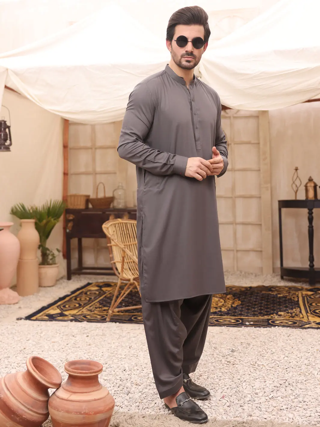 Grey Blended Kameez Shalwar - Al-Ks-2633 1