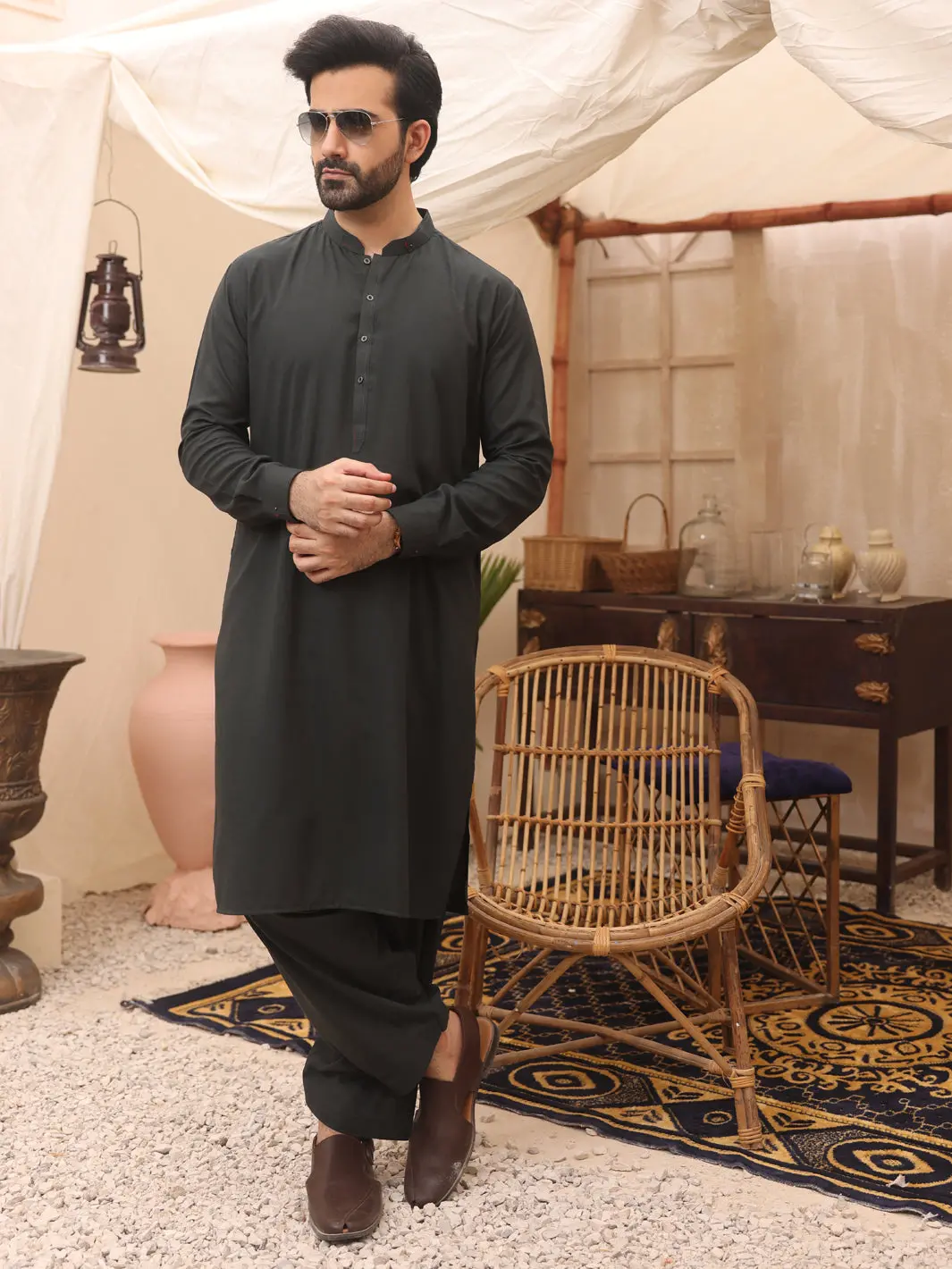 Green Blended Kameez Shalwar - Al-Ks-2634 1