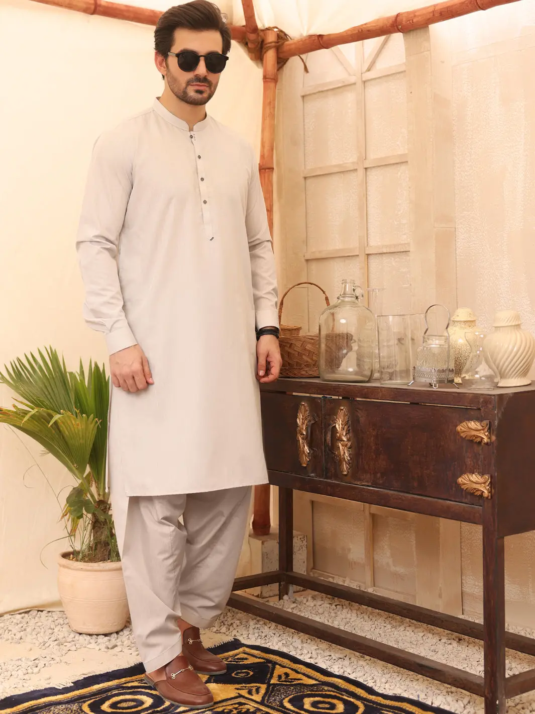 Light Grey Blended Kameez Shalwar - Al-Ks-2635 1