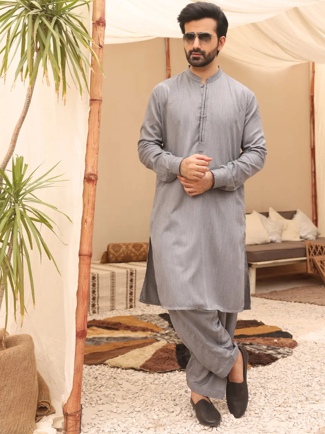 Grey Blended Kameez Shalwar - Al-Ks-2640 1