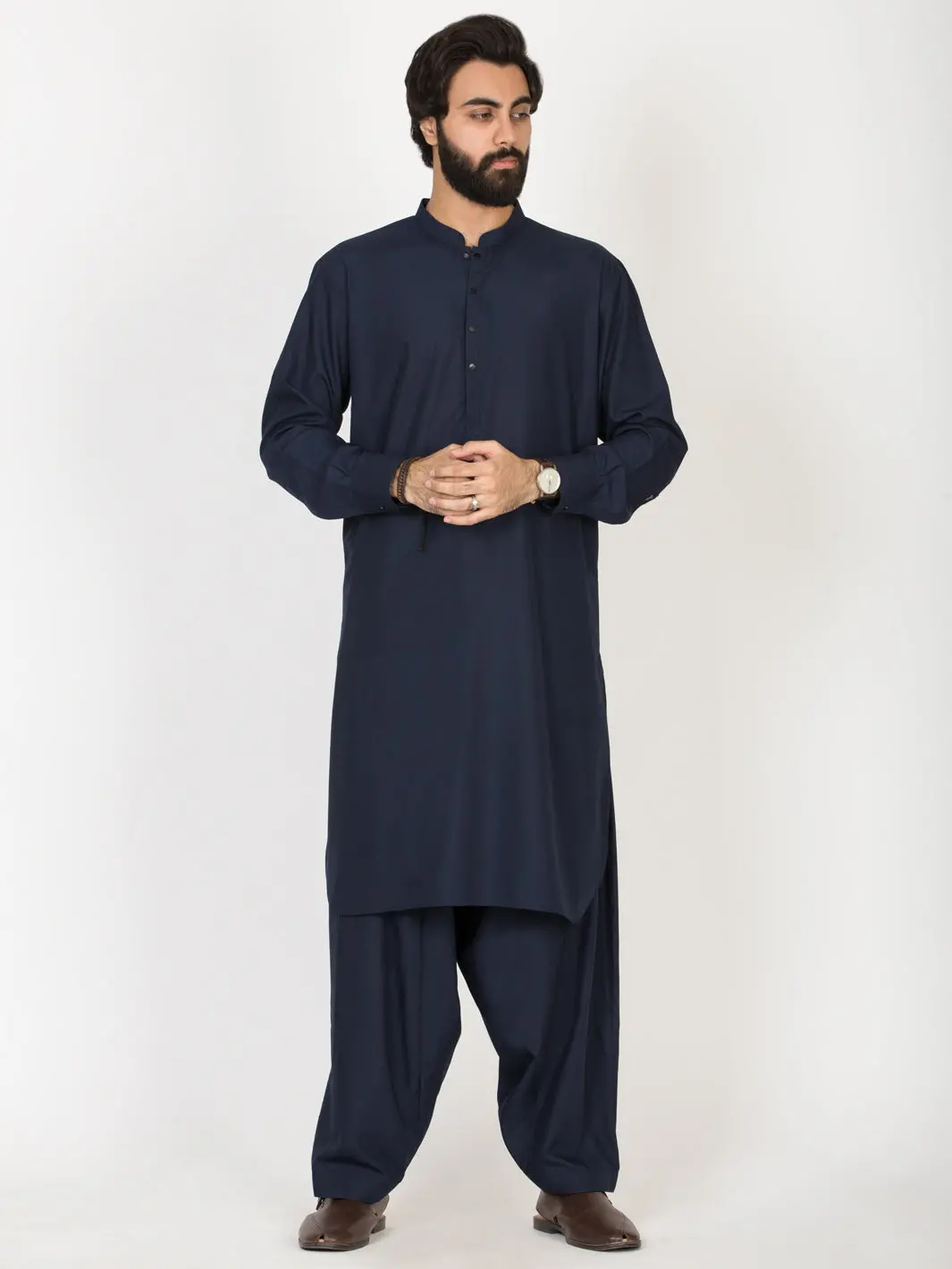 Navy Blue Blended Kameez Shalwar - Al-Ks-2646 1