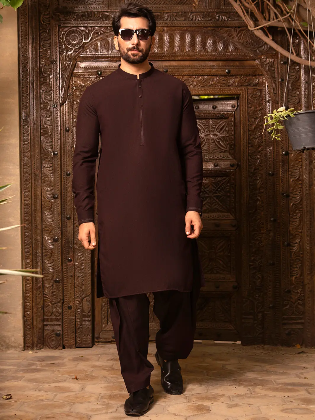 Burgundy Blended Kameez Shalwar - Al-Ks-2697 1