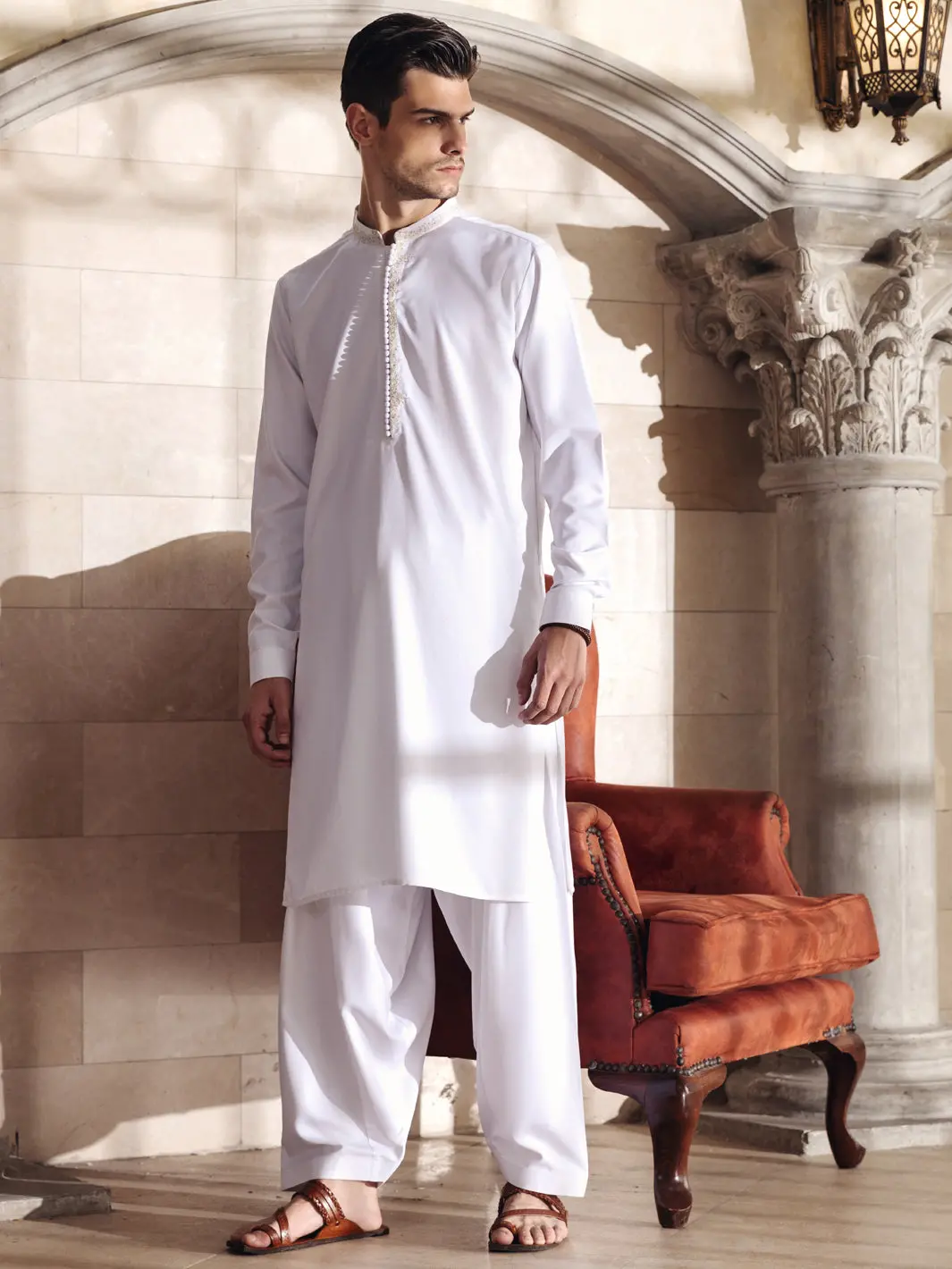 White Blended Kameez Shalwar -Al-Ks-2699 1