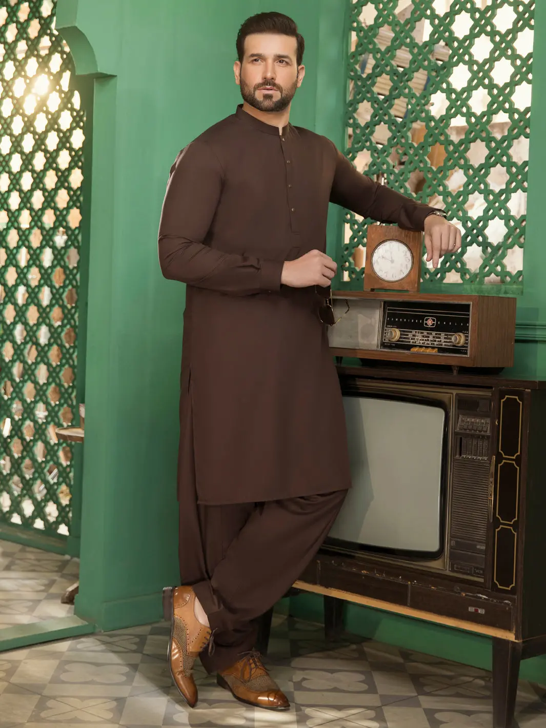 Brown Blended Kameez Shalwar -Al-Ks-2755B 1
