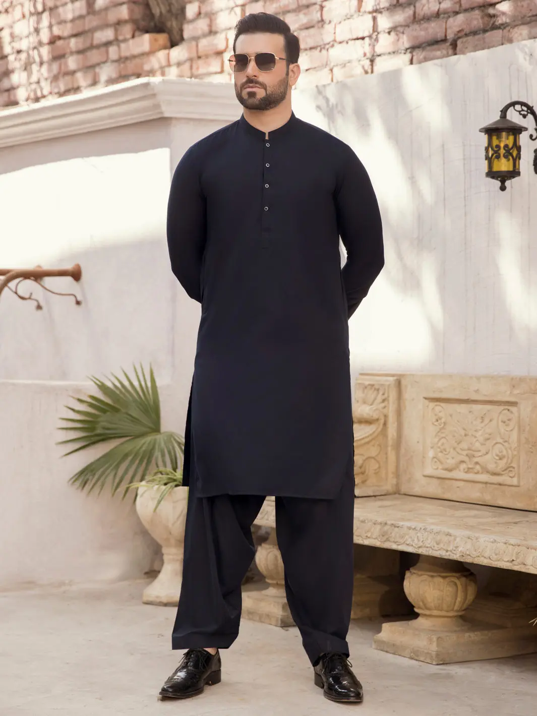 Navy Blue Blended Kameez Shalwar -Al-Ks-2755C 1