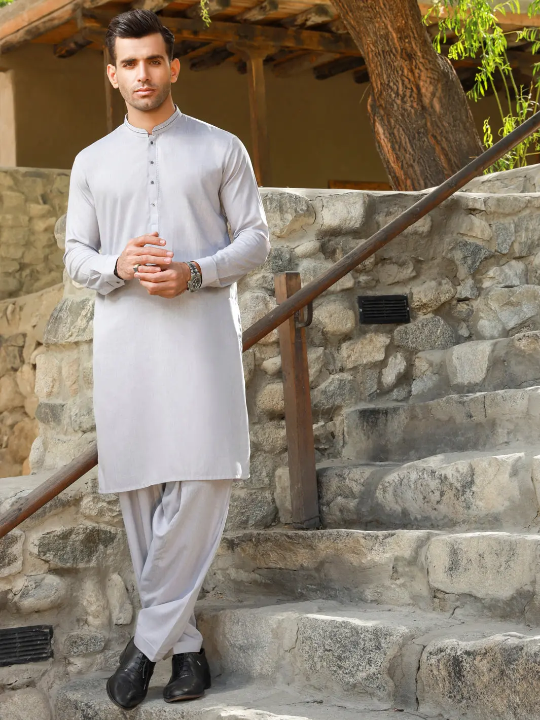Light Grey Kameez Shalwar - Al-Ks-2785 1