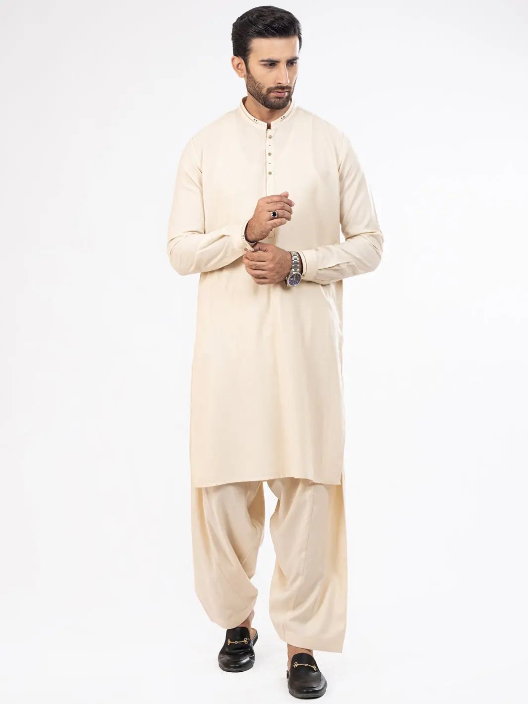 Cream Blended Kameez Shalwar - Al-Ks-2823 1