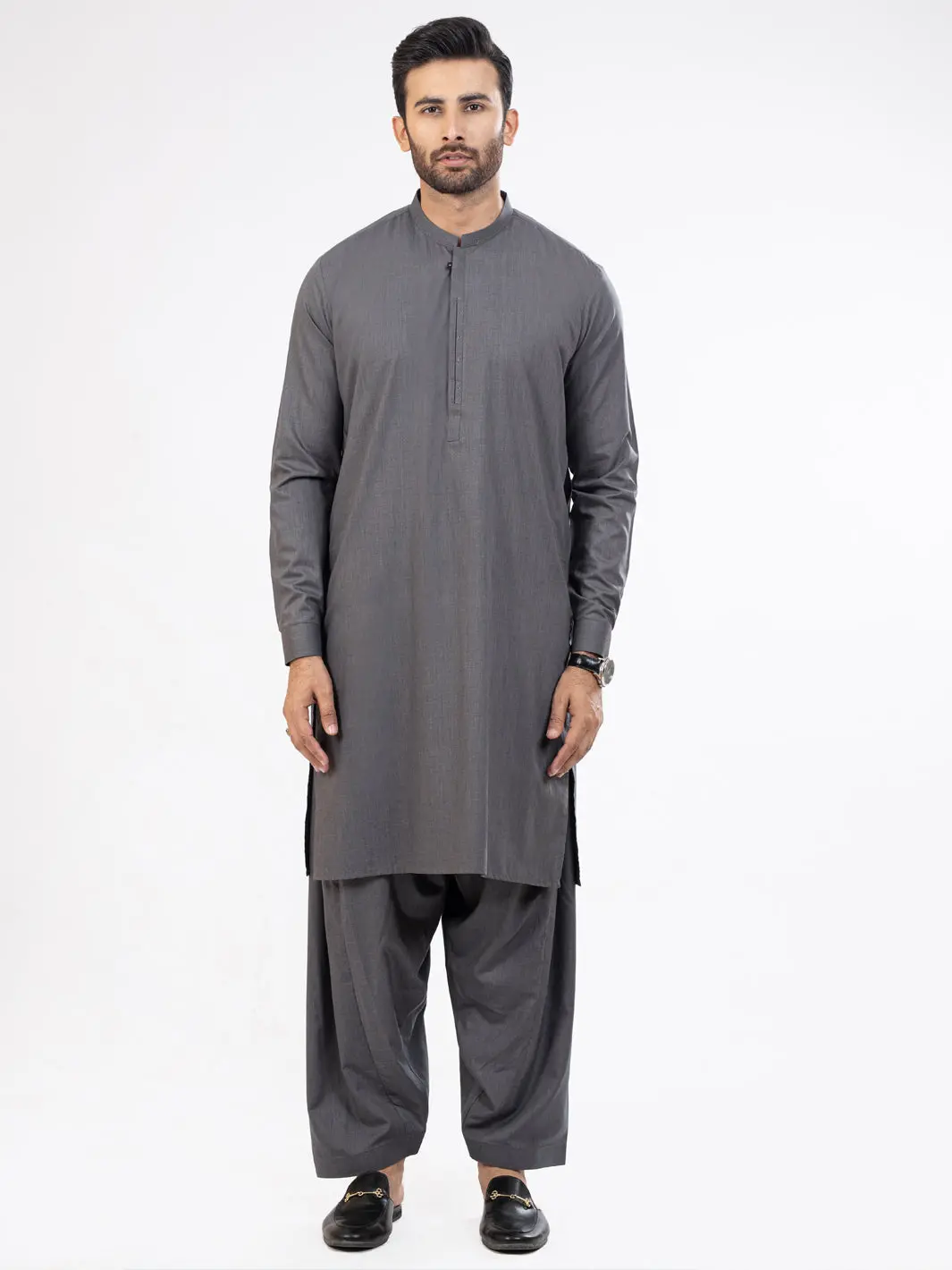 Dark Grey Blended Kameez Shalwar - Al-Ks-2902 1