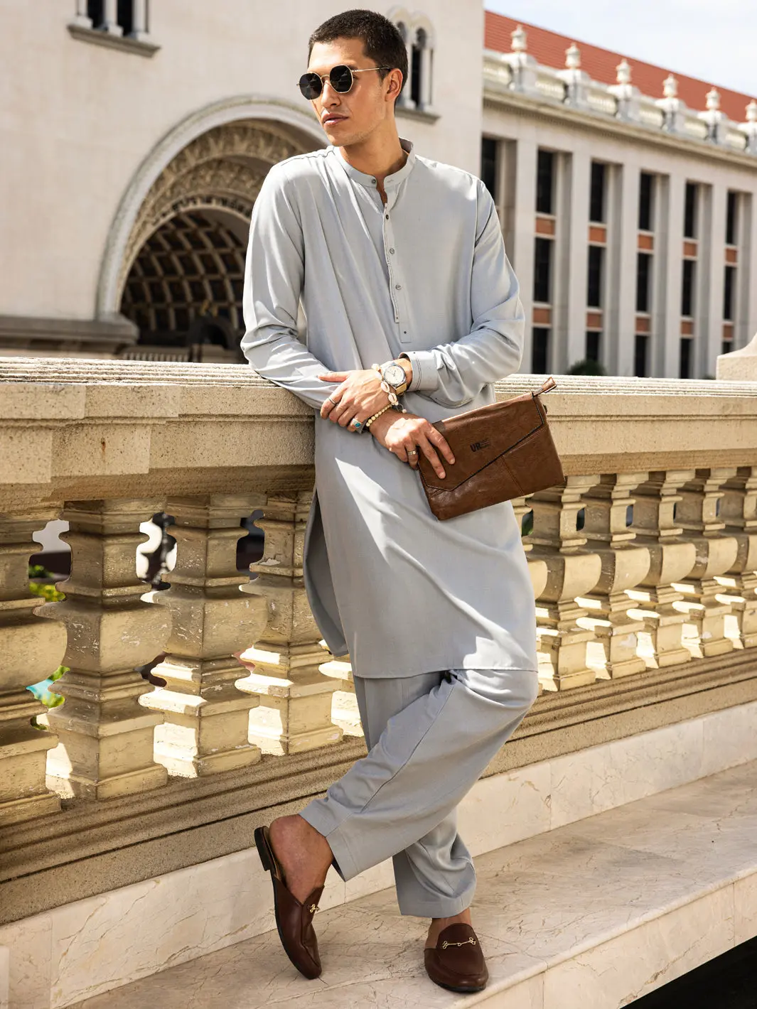 Light Grey Blended Kameez Shalwar - Al-Ks-2999 1