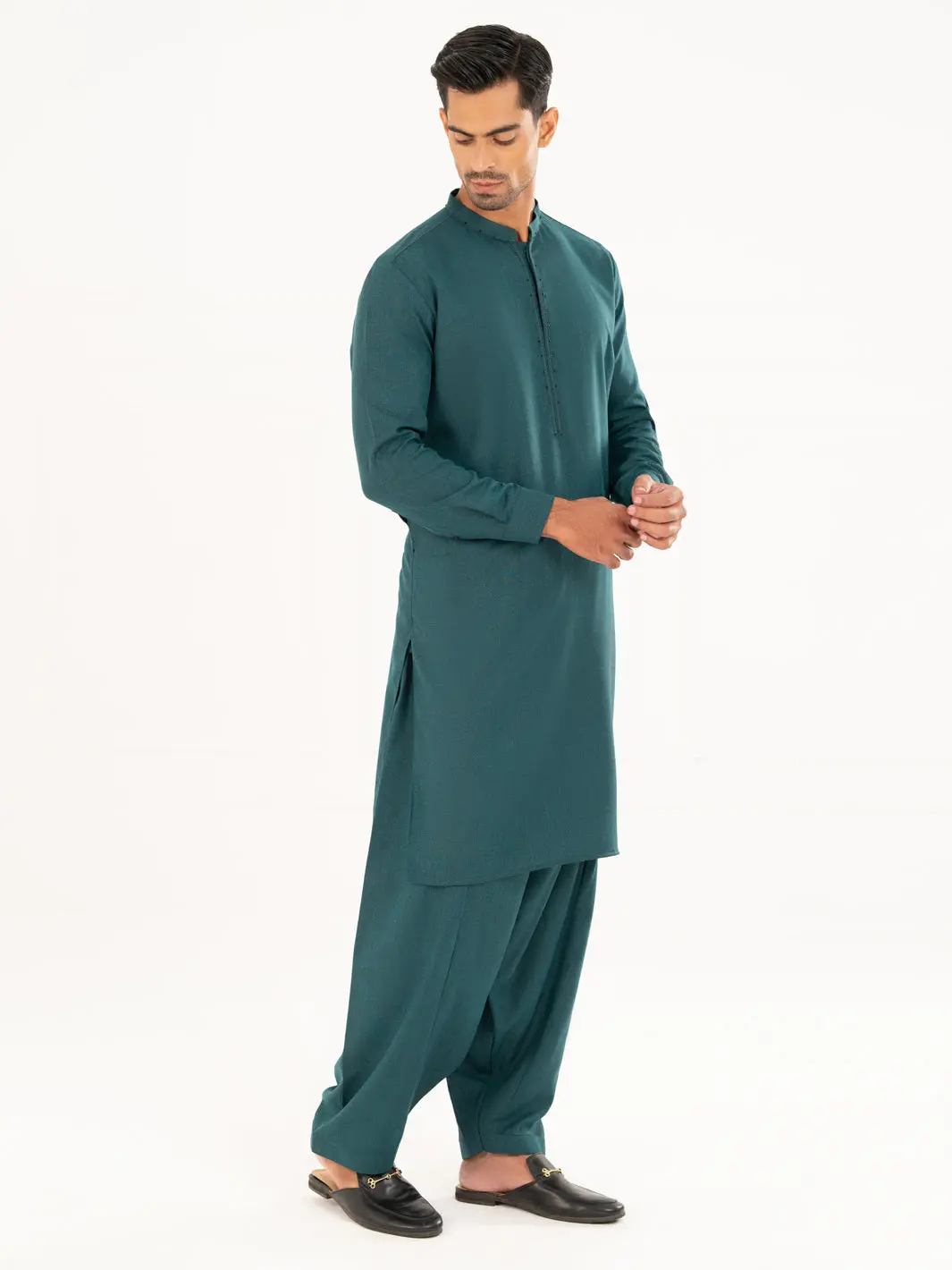 Green Semi-Formal Kameez Shalwar - Al-Ks-3161A 4