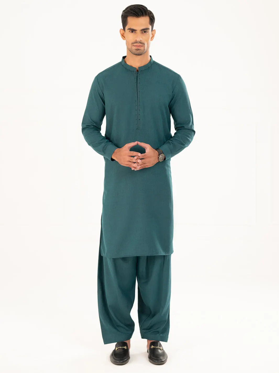 Green Semi-Formal Kameez Shalwar - Al-Ks-3161A 1