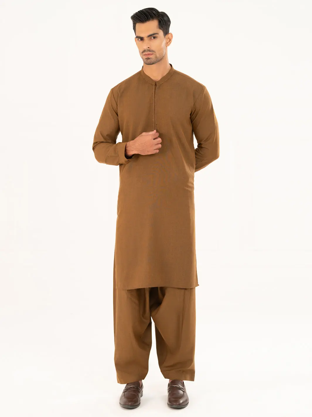 Brown Semi-Formal Kameez Shalwar - Al-Ks-3161B 1