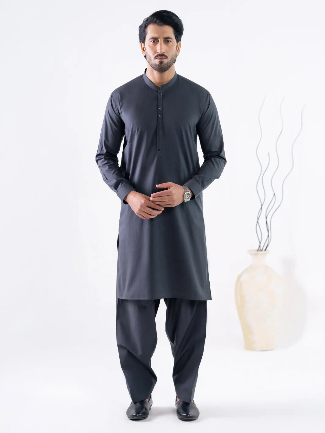 Grey Cotton Cut & Sew Kameez Shalwar - Al-Ks-3220 1