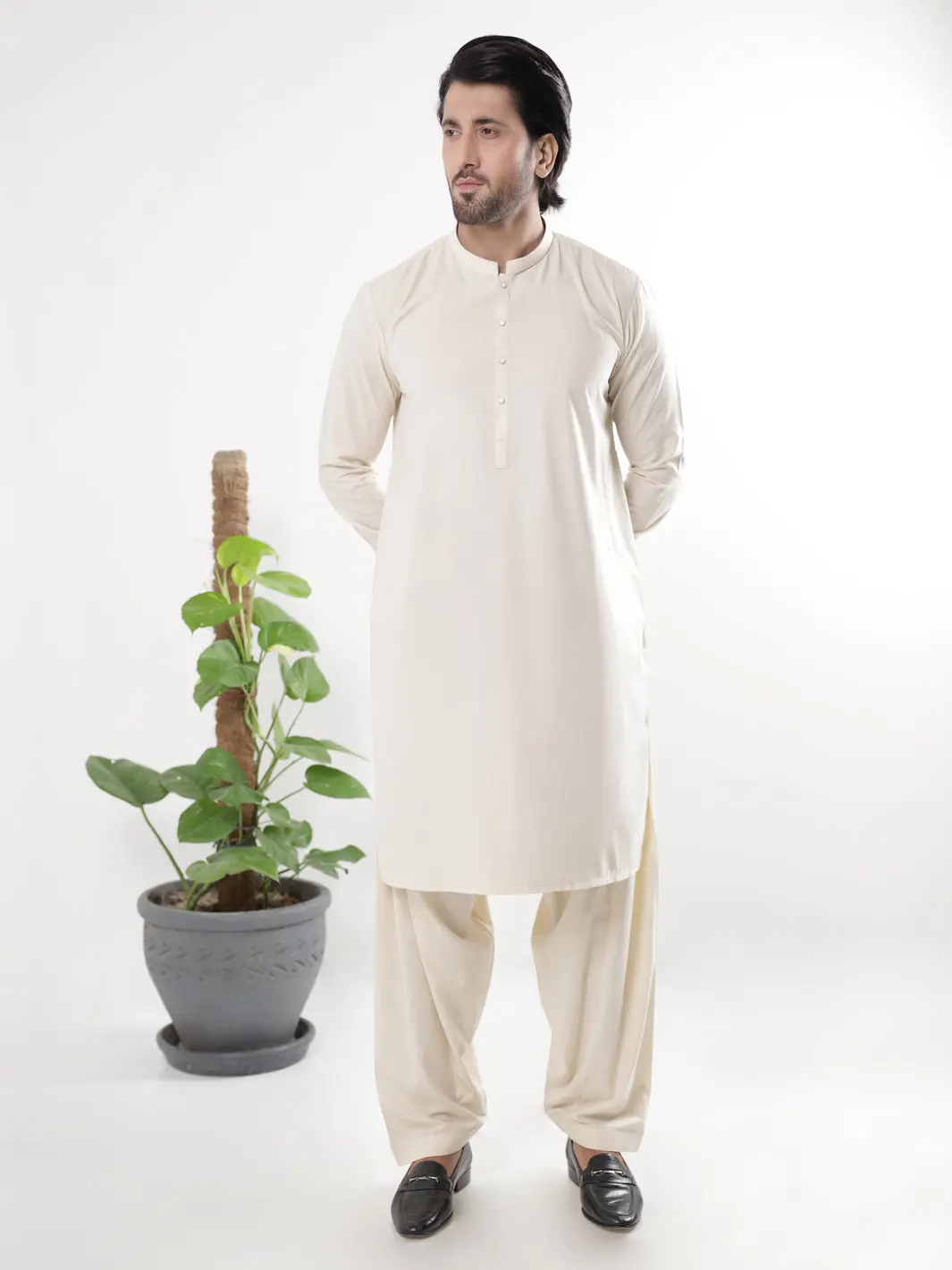 Cream Blended Kameez Shalwar - Al-Ks-3224A 1