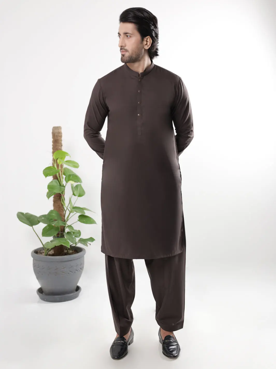 Brown Blended Kameez Shalwar - Al-Ks-3224B 1