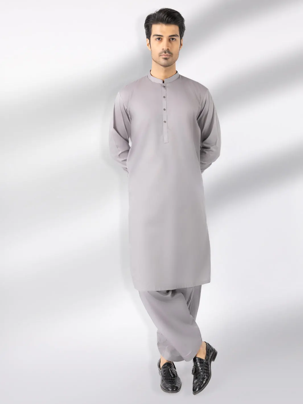 Grey Cotton Kameez Shalwar - Al-Ks-3245B 1