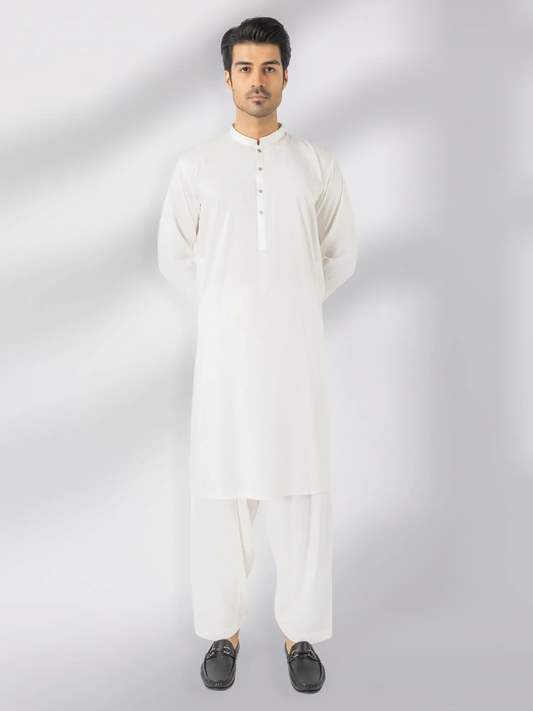Off White Blended Kameez Shalwar - Al-Ks-3247D 1