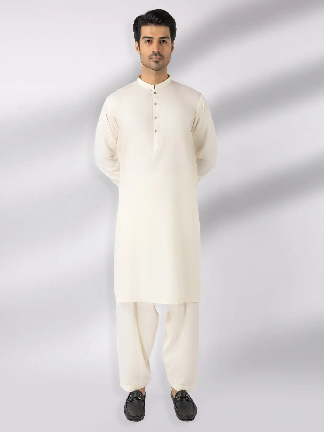 Cream Blended Kameez Shalwar - Al-Ks-3247E 1