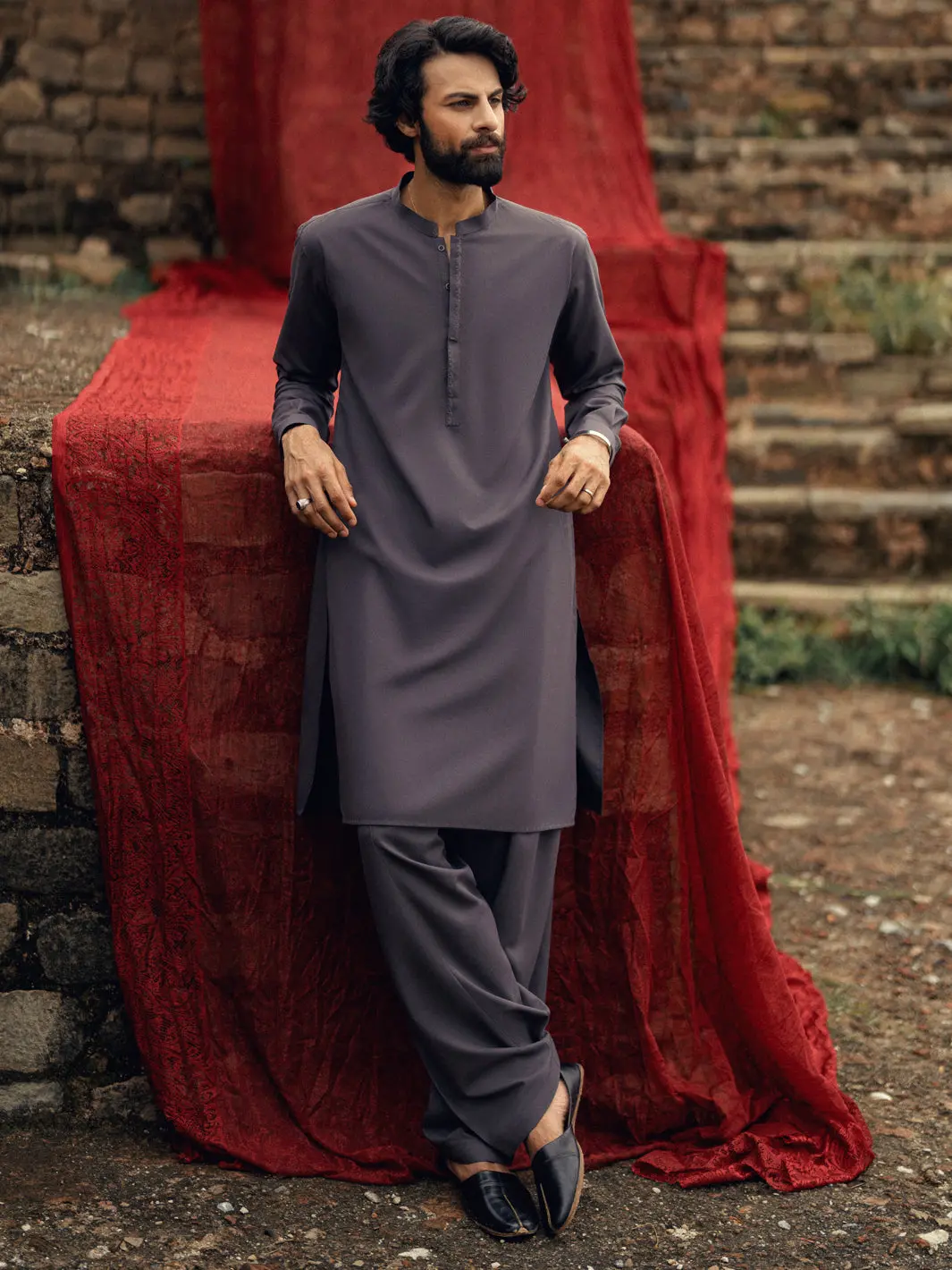 Dark Purple Semi-Formal Kameez Shalwar - Al-Ks-3254 1