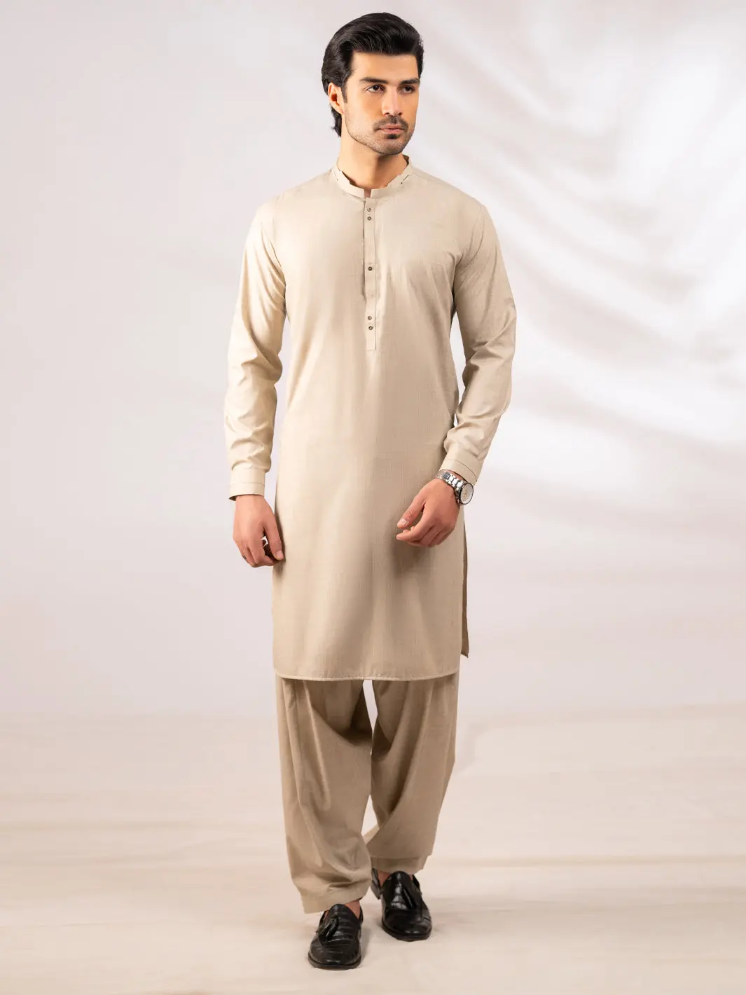 Beige Cut & Sew Kameez Shalwar - Al-Ks-3258 1