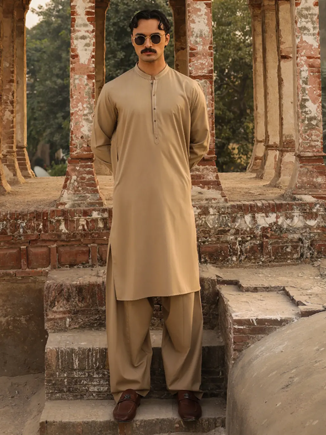 Sand Brown Cut & Sew Kameez Shalwar - Al-Ks-3259 1