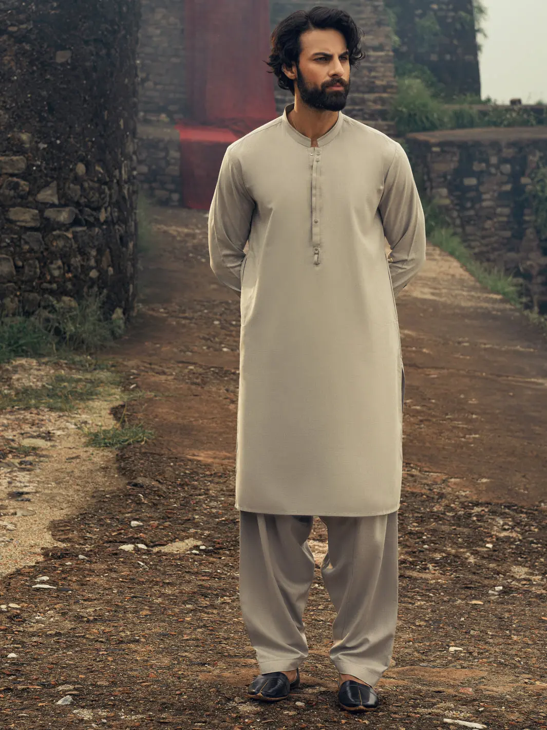 Ash Grey Cut & Sew Kameez Shalwar - Al-Ks-3266 1