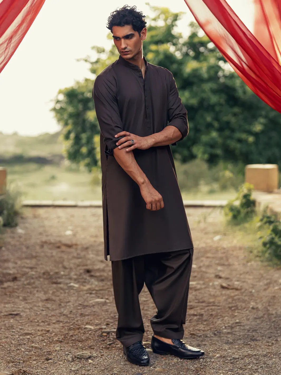 Dark Brown Kameez Shalwar - Al-Ks-3275 1