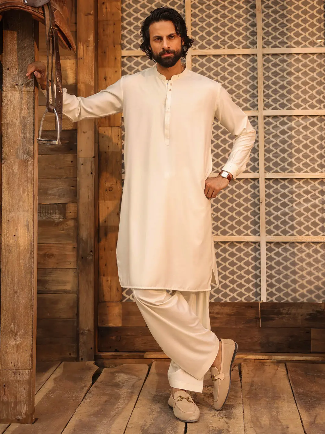 Off White Kameez Shalwar - Al-Ks-3279 1