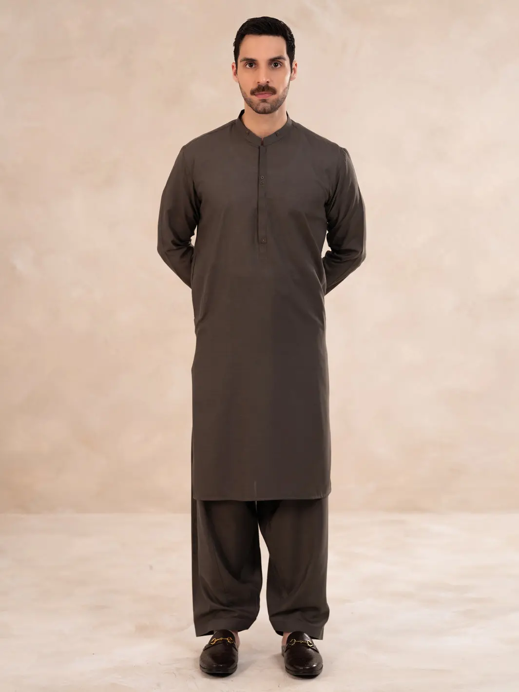 Charcoal Grey Cut & Sew Kameez Shalwar - Al-Ks-3285 1