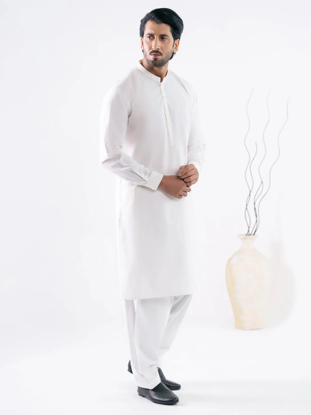 Off White Cotton Cut & Sew Kameez Shalwar - Al-Ks-3291 1