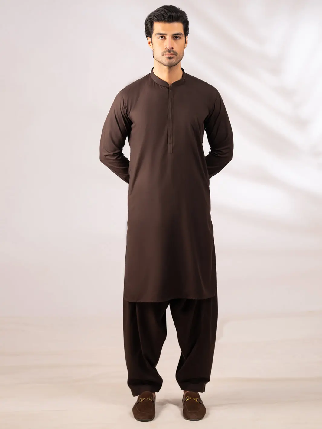 Dark Brown Cut & Sew Kameez Shalwar - Al-Ks-3295 1