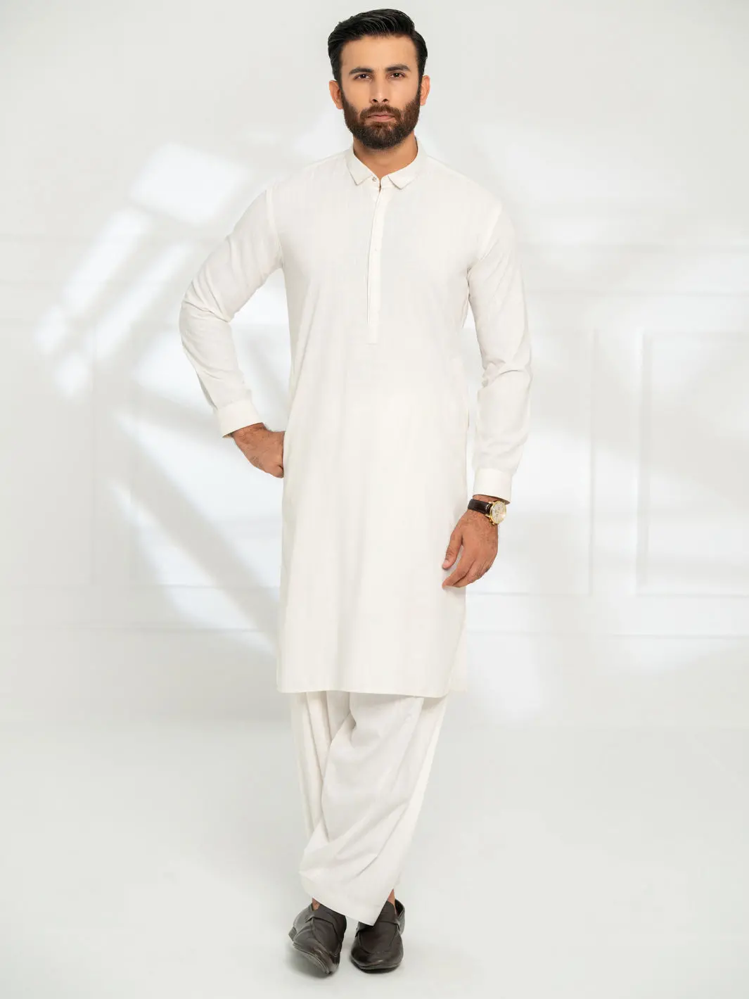 White Cut & Sew Kameez Shalwar - Al-Ks-3307 1