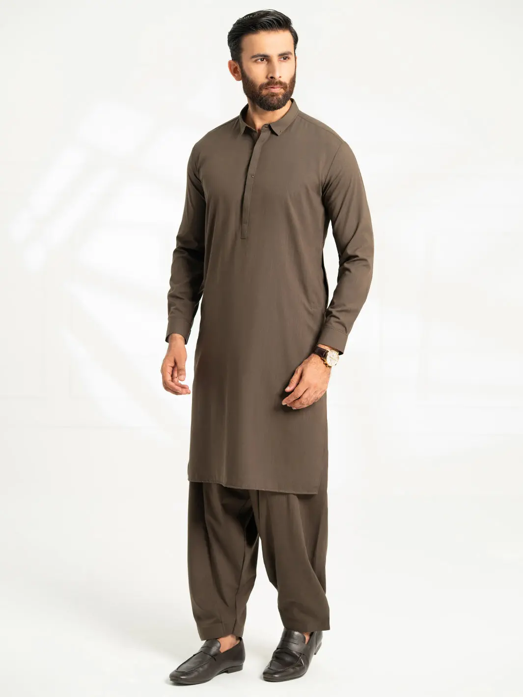 Dark Olive Cut & Sew Kameez Shalwar - Al-Ks-3308A 1