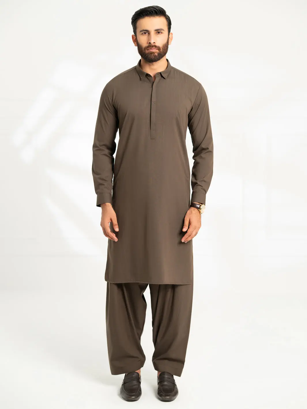 Dark Olive Cut & Sew Kameez Shalwar - Al-Ks-3308 1