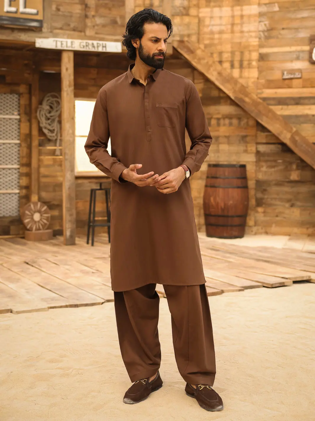 Brown Cut & Sew Kameez Shalwar - Al-Ks-3310 1