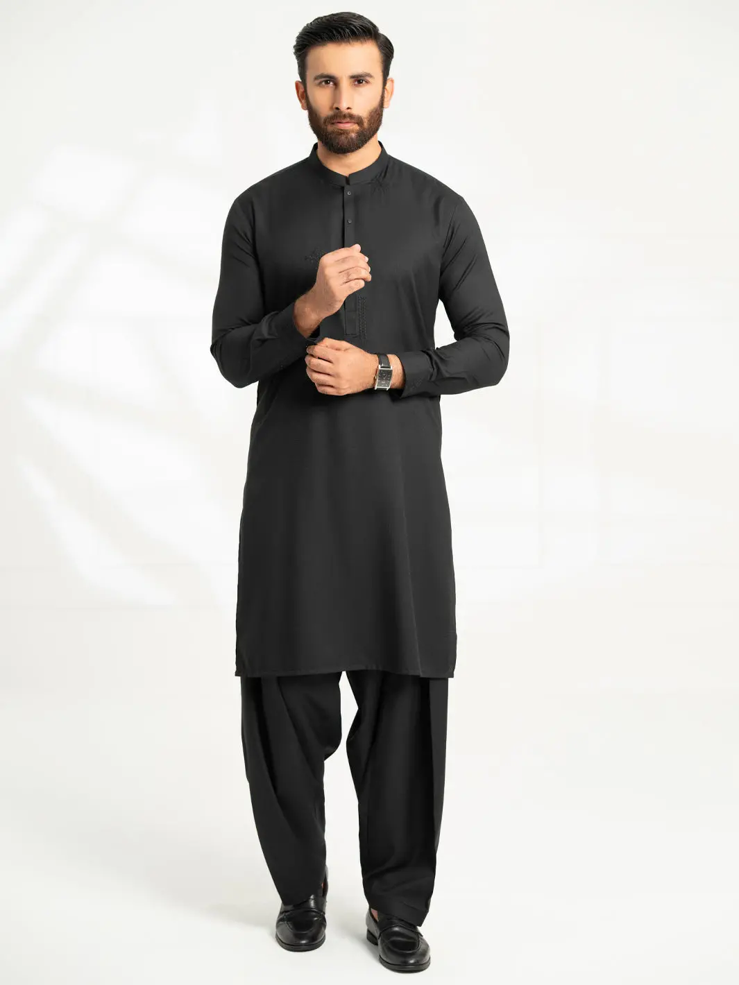 Black Semi-Formal Kameez Shalwar - Al-Ks-3312 1