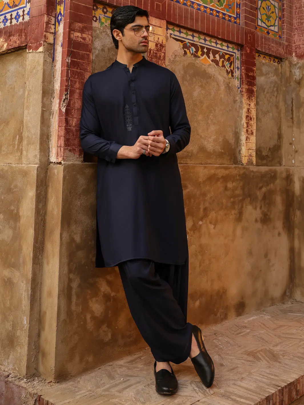 Navy Blue Semi Formal Kameez Shalwar - Al-Ks-3316 1