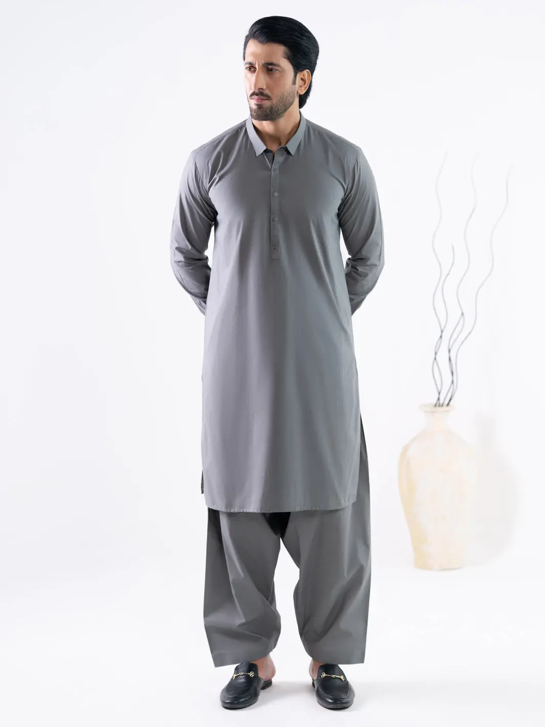 Grey Cotton Cut & Sew Kameez Shalwar - Al-Ks-3325 1