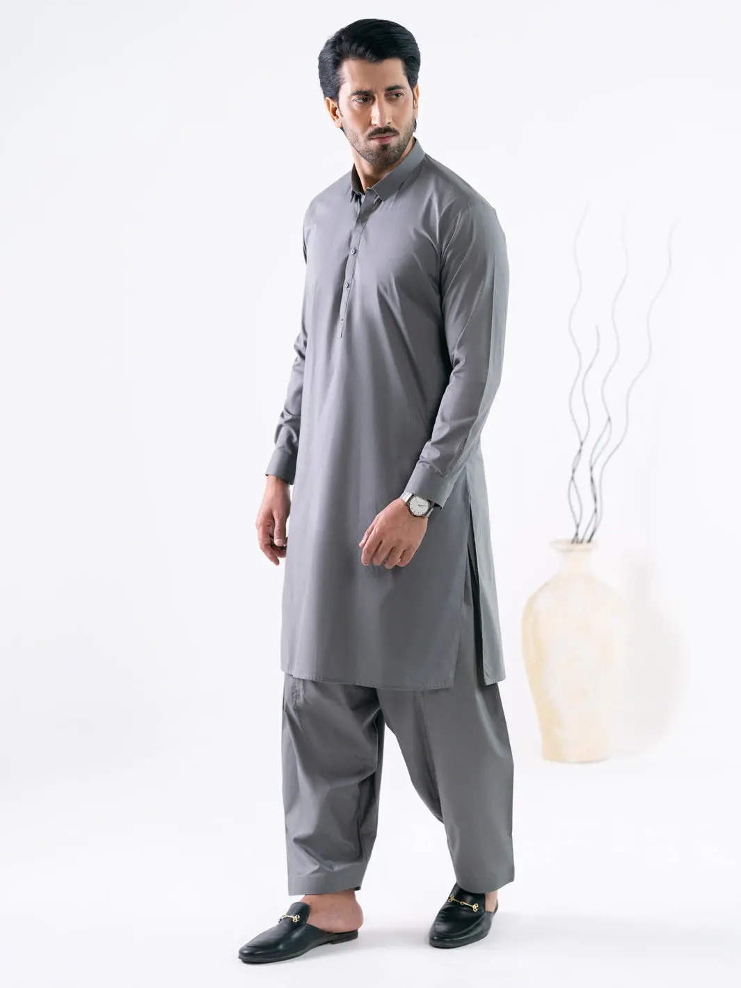 Grey Cotton Cut & Sew Kameez Shalwar - Al-Ks-3325A 1