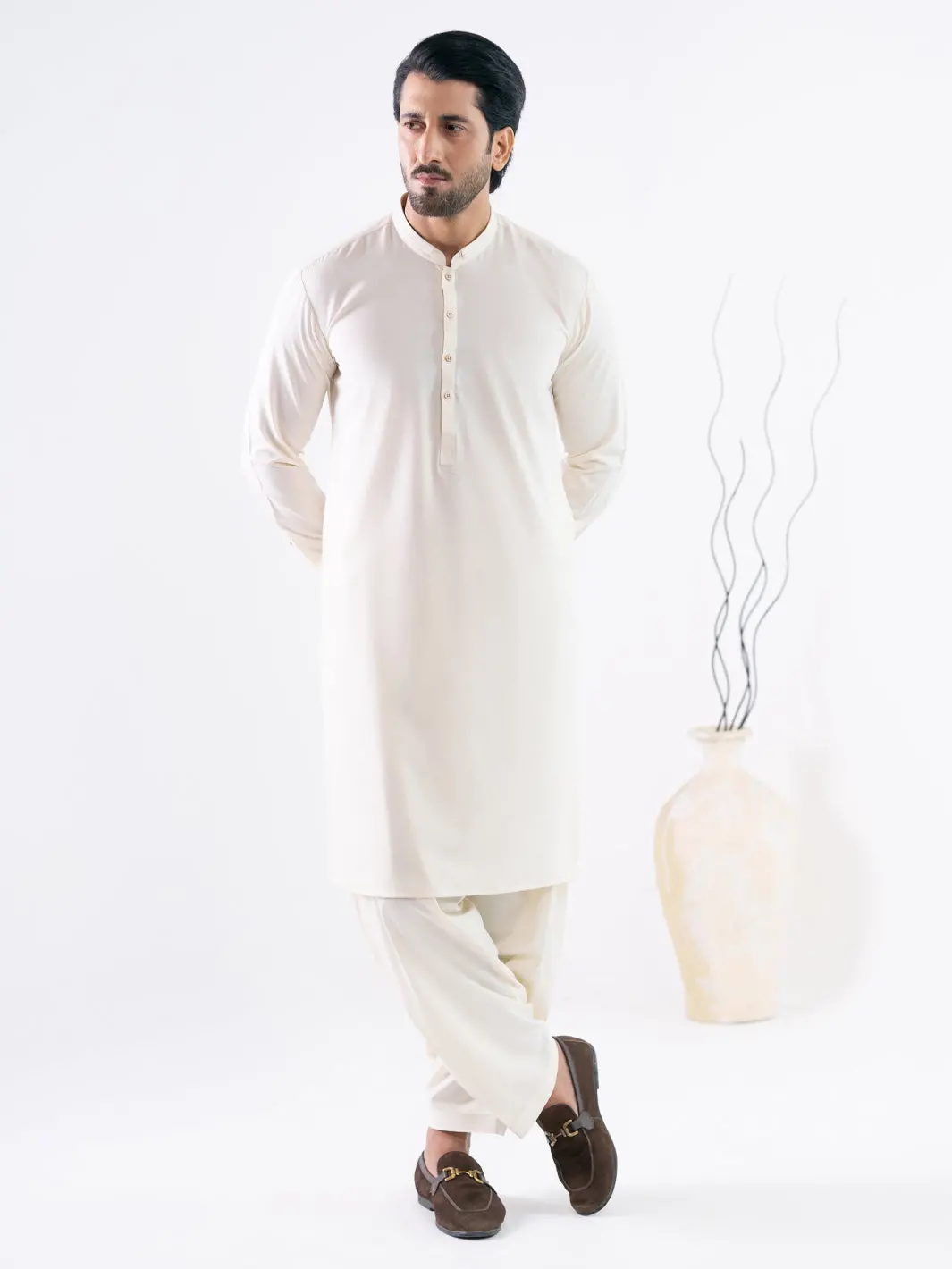 Cream Cut & Sew Kameez Shalwar - Al-Ks-3340 1
