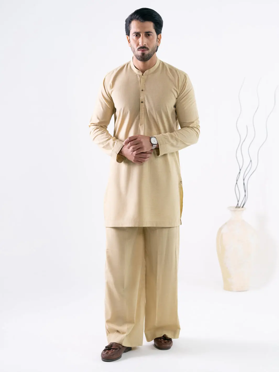 Beige Cut & Sew Kurta Trousers - Al-Kt-3319 1