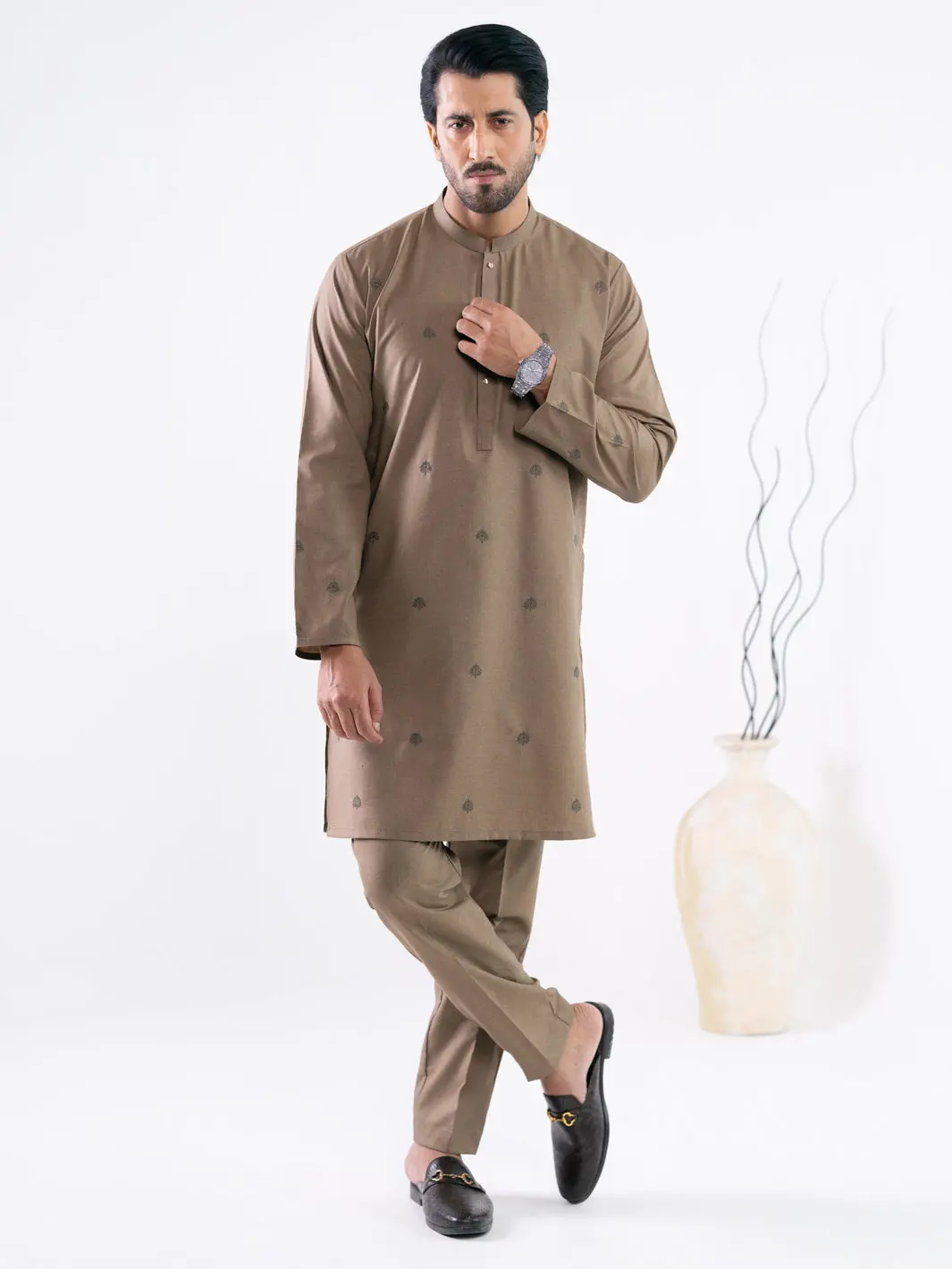 Olive Brown Semi-Formal Kurta Trousers - Al-Kt-3267B 1