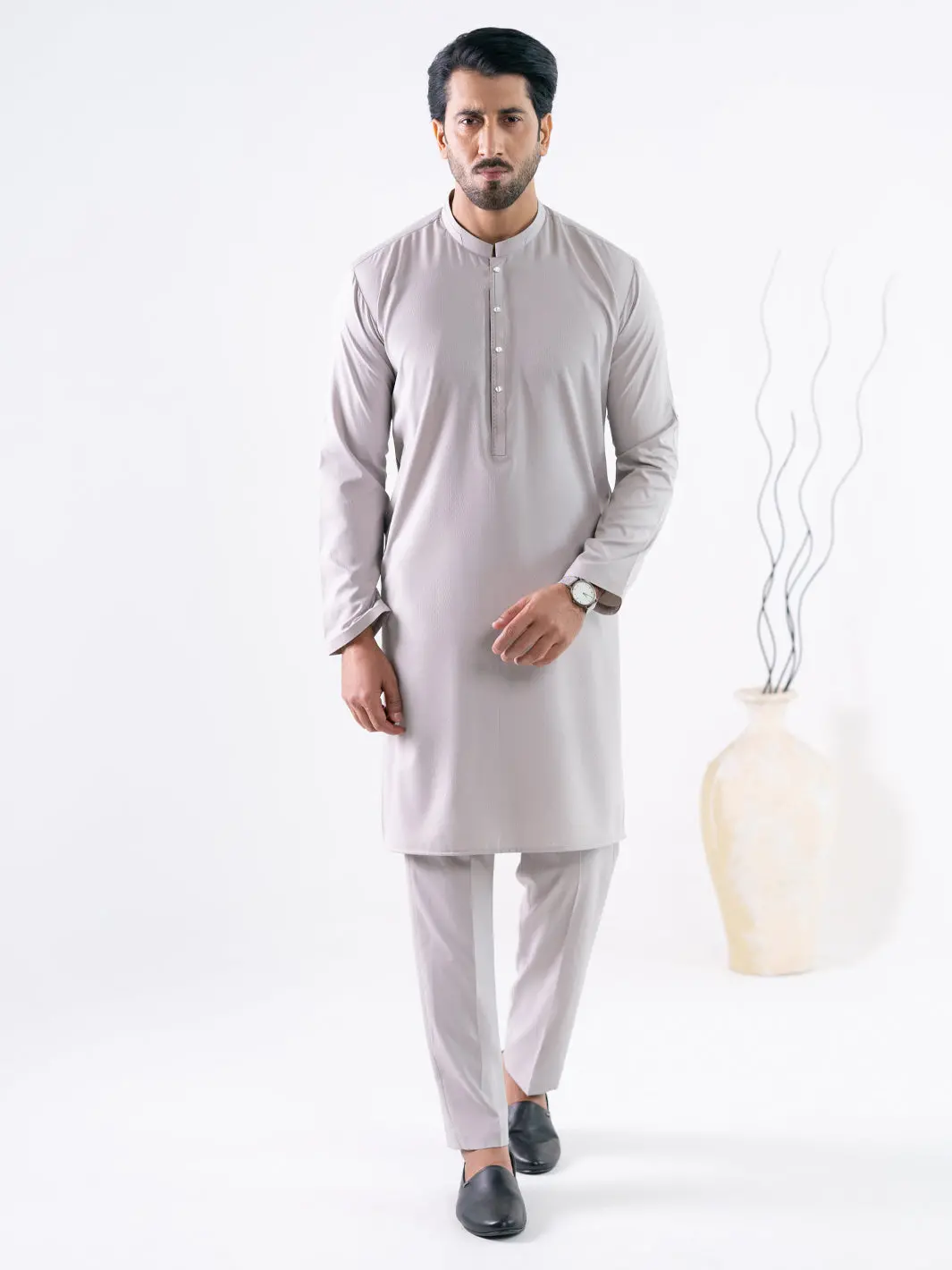 Ash Grey Cut & Sew Kurta Trousers - Al-Kt-3338 1