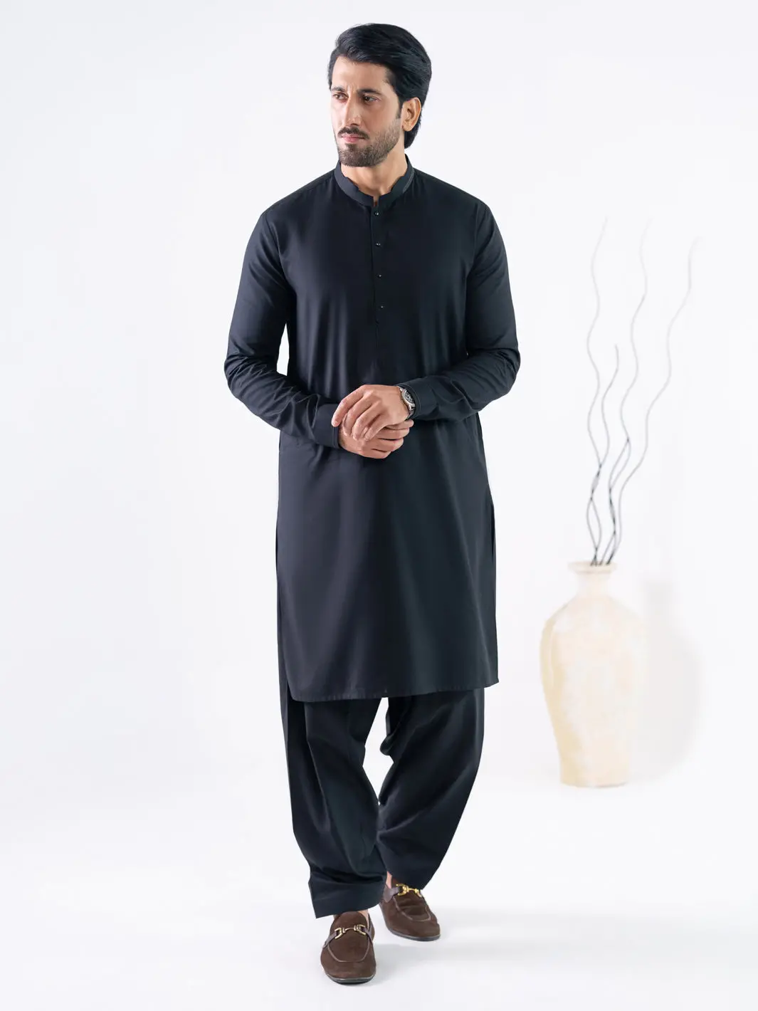 Black Cotton Cut & Sew Kameez Shalwar - Al-Ks-3331 1