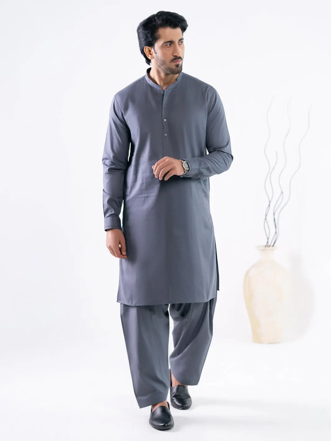 Grey Cotton Cut & Sew Kameez Shalwar - Al-Ks-3330 1