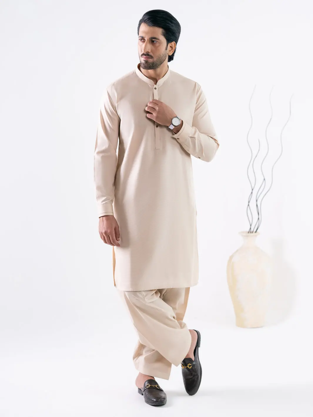 Beige Cotton Cut & Sew Kameez Shalwar - Al-Ks-3329 1