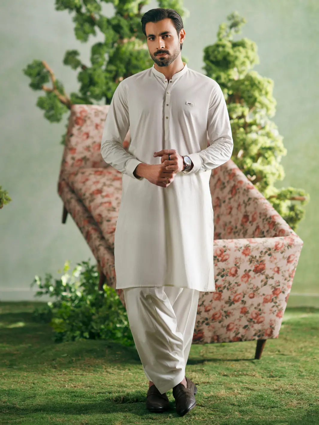 Off White Cotton Cut & Sew Kameez Shalwar - Al-Ks-3335 1
