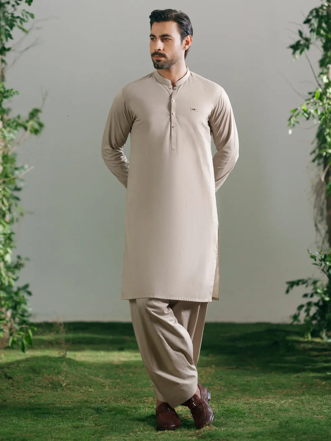 Beige Cotton Cut & Sew Kameez Shalwar - Al-Ks-3336 1