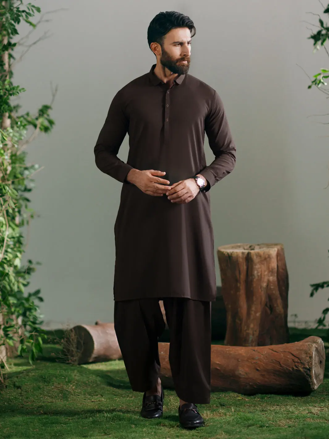 Brown Semi-Formal Kameez Shalwar - Al-Ks-3343 1